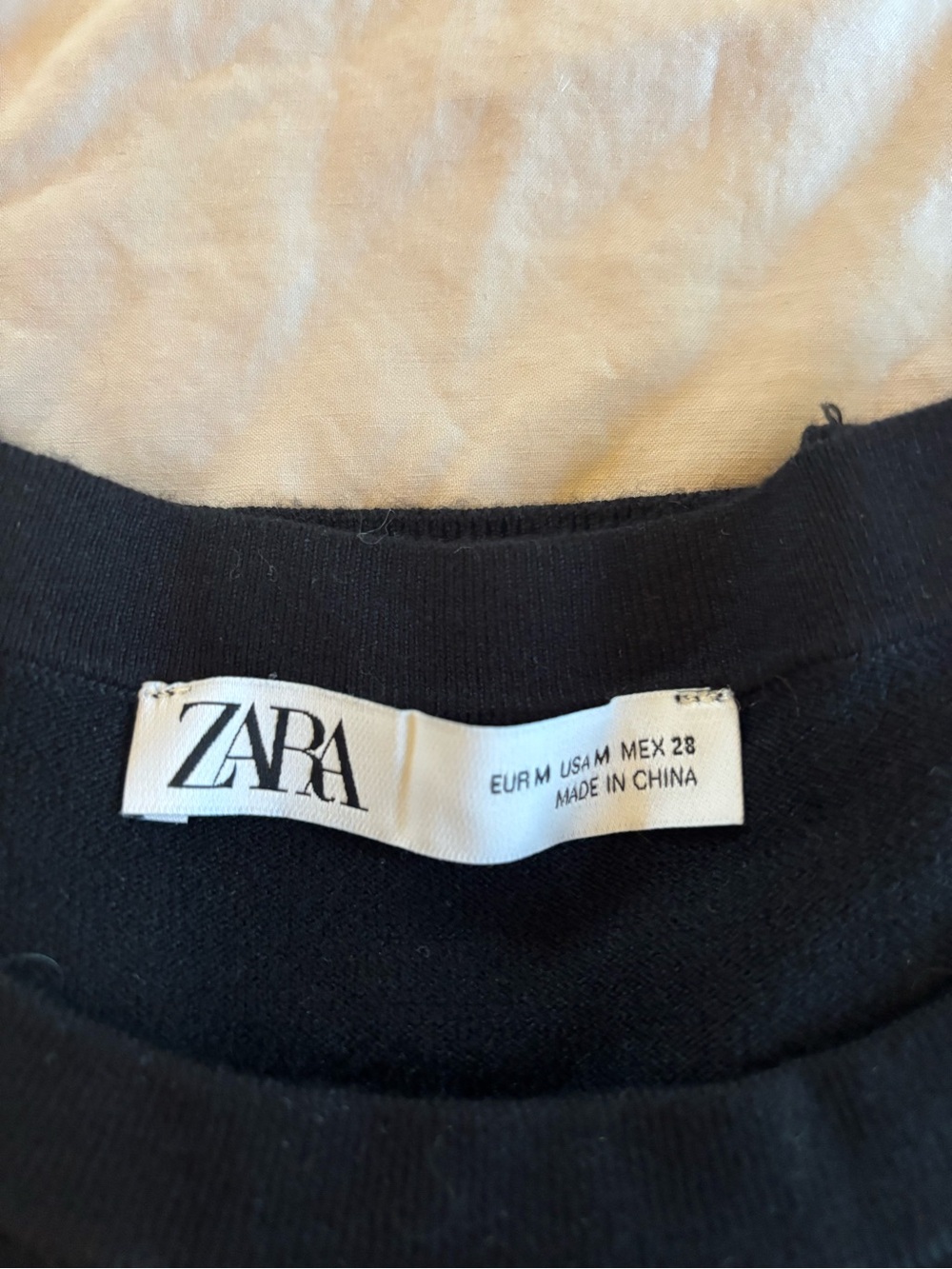 ZARA Black Ribbed Crewneck Tee